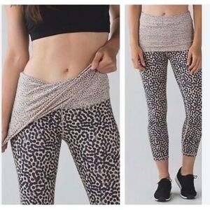 LULULEMON Wunder Under SE Dance Wide Waistband Leopard Skirted Leggings Size 4